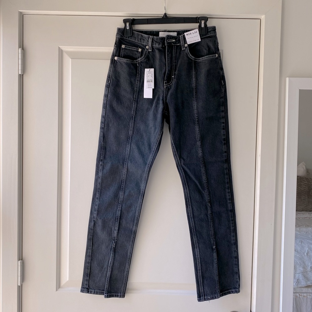 TOPSHOP high waist split hem ankle Straight jeans